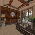 Brown Leather Single Sofa In Living Room With Wooden Wall Fireplace And Bookshelf Decor