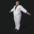 A Bald Man In White Suit With Red Tie Standing With Outstretched Arms