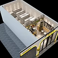 Modern Restaurant Interior With Open Layout Bar Counter Tables Chairs Menu Boards And Grid Lighting