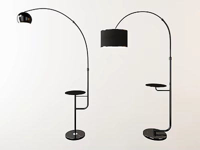 Modern Black Metal Arc Floor Lamps With Stable Base And Small Side Tray Design 3d model
