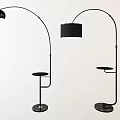 Modern Black Metal Arc Floor Lamps With Stable Base And Small Side Tray Design