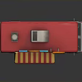 Red Mobile Pizza Truck With Pizza Sign Striped Awning And Slice Decoration