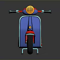 Red and Blue Modern Scooter with Classic Headlight White Seat and Smooth Body Reflection