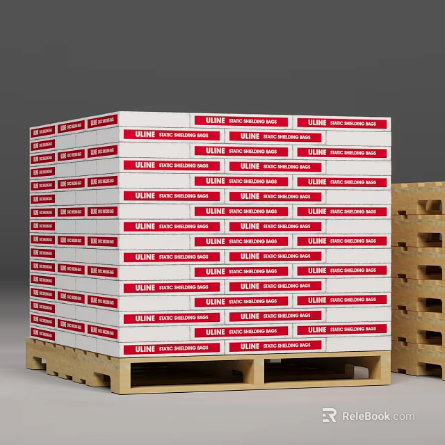 Multiple Stacked White Boxes With Red ULTRA Labels On Wooden Pallets 3d model 