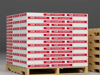 Multiple Stacked White Boxes With Red ULTRA Labels On Wooden Pallets 3d model