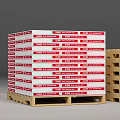 Multiple Stacked White Boxes With Red ULTRA Labels On Wooden Pallets