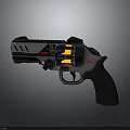 Modern Tactical Revolver With Black Gray Body Orange Red Accents And Ergonomic Grip