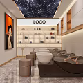 Modern Hair Salon Interior With Arched Mirrors White Chairs And Marble Flooring