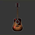 Vintage Style Acoustic Guitar With Brown Wooden Body And Decorative Stickers For Home Use