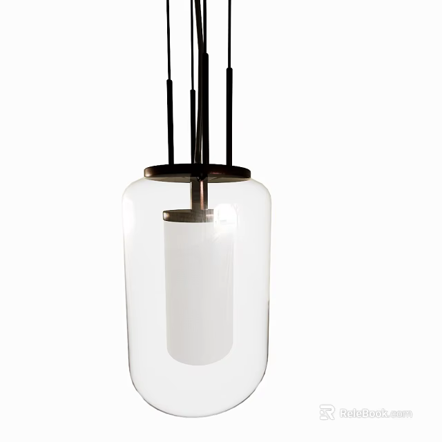 Contemporary Pendant Light Featuring Transparent Glass Shade White Cylindrical Inner Layer and Black Metal Frame 3d model 