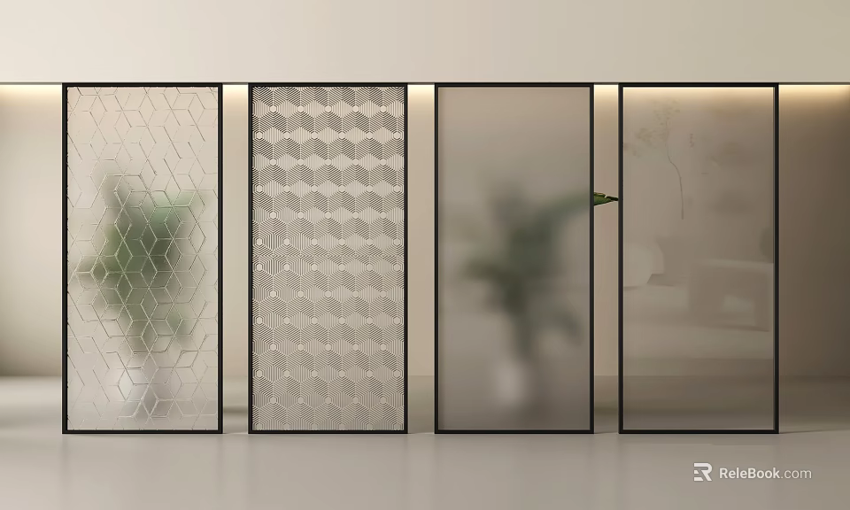 Modern Glass Partition With Hexagonal Pattern For Interior Decoration And Plant Background 3d model