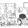 Plush Toys Kids Room Arrangement With Star String Lights Gift Box And Wall Art