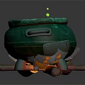 Witch Cauldron With Green Bubbling Liquid Burning Logs And Flames 3d model