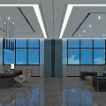 Modern Spacious Conference Room With Large Windows Long Table Green Plant And Ceiling Lighting