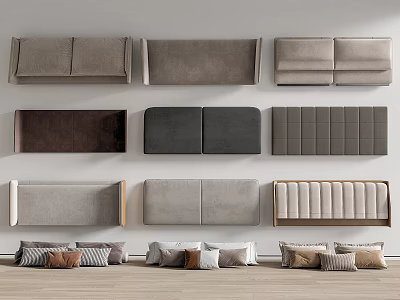 Wall Mounted Upholstered Headboards With Decorative Pillows In Various Neutral Tones 3d model