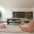 Modern Living Room Interior With Pink Bean Bag Round Rug Green Plant And Pendant Lights