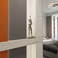 Modern Minimalist Bedroom Interior With Grey Bed Nightstands Ceiling Light And White Wardrobe