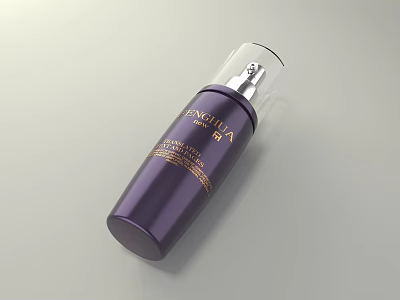 Glossy Purple Cosmetic Serum Bottle With Golden Text And Elegant Spray Pump Design 3d model
