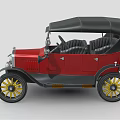 Vintage Red Car With Black Top Yellow Wheels And Classic Retro Design
