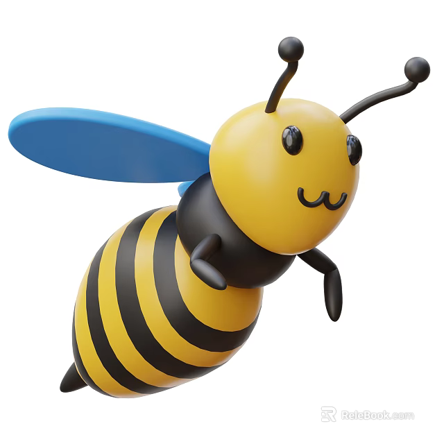 Cute 3D Cartoon Bee With Smiling Face Yellow Body Black Stripes And Blue Wings 3d model 