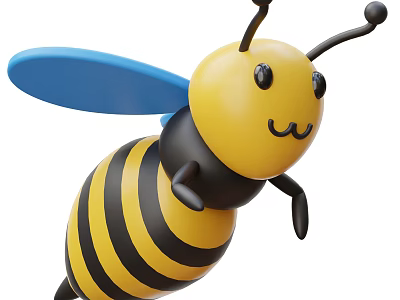 Cute 3D Cartoon Bee With Smiling Face Yellow Body Black Stripes And Blue Wings 3d model