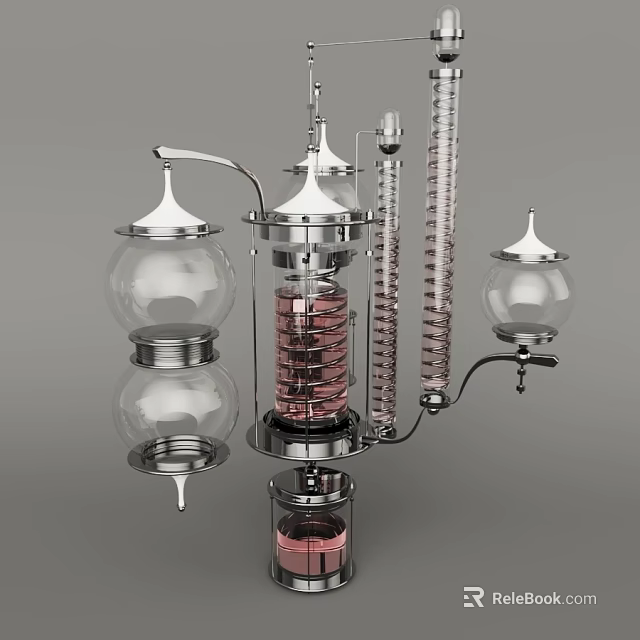 Industrial Equipment Featuring Glass Containers Metal Spiral Components And Connected Pipes 3d model 