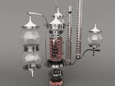 Industrial Equipment Featuring Glass Containers Metal Spiral Components And Connected Pipes 3d model
