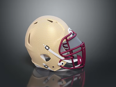 Gold Football Helmet With Red Facemask And Modern Sports Equipment Design 3d model