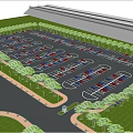 Spacious Parking Lot With Parked Cars Lush Trees And Pedestrian Walkways