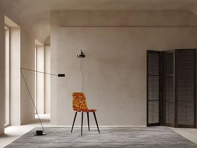 Orange Modern Dining Chair With Unique Design On Gray Carpet 3d model