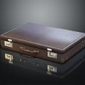 Brown Leather Suitcase with Metal Clasps and Handle on Smooth Surface with Reflection 3d model
