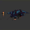 Futuristic Sci Fi Flying Vehicle With Dark Blue Teal Accents And Red Glowing Thrusters
