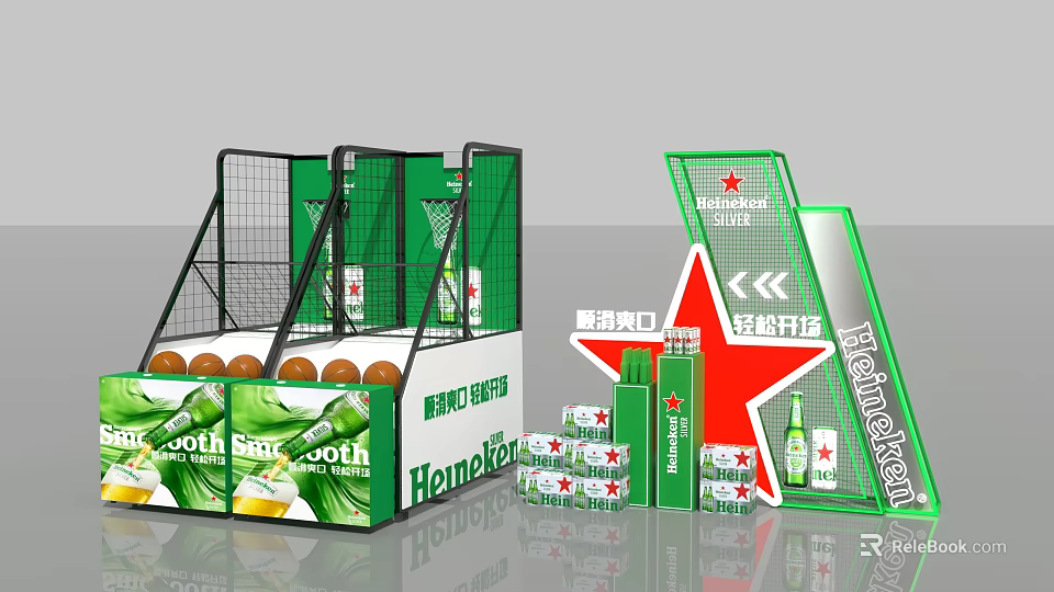 Heineken Interactive Zone Featuring Display Stand Beer Bottles And Stacked Crates 3d model