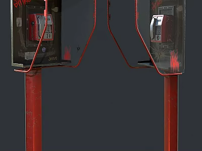 Vintage Red Public Phone Booths With Glass Shelters And Graffiti 3d model