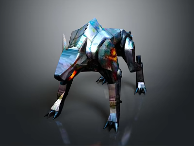Futuristic Mechanical Beast With Glowing Red Eyes And Sharp Metallic Claws 3d model