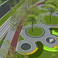 Scenic Park Landscape With Winding Pathways Circular Lawns And Lush Greenery
