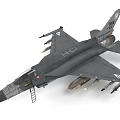 Gray Military Fighter Jet Armed With Missiles And Boarding Ladder In Static