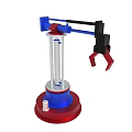Mechanical Arm Device With Red Base Transparent Cylinder And Blue Clamp Structure 3d model