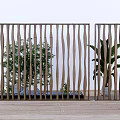 Wooden Room Divider With Wavy Slats And Indoor Plants In Modern Interior