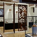 Interior Space Layout With Display Shelves Furniture Decorative Plants And Floor Design