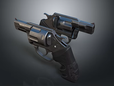 Two Black Revolvers Weapon With Metallic Finish And Textured Grip Design 3d model