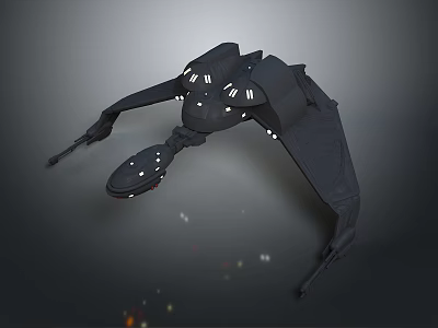 Black Mechanical Weapon With Complex Design Glowing Lights And Wing Like Structure Features 3d model