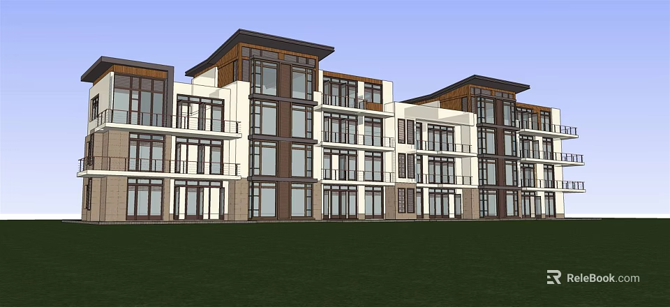 Modern Multi Story Townhouse Complex With White Brown Exterior And Balconies 3d model 
