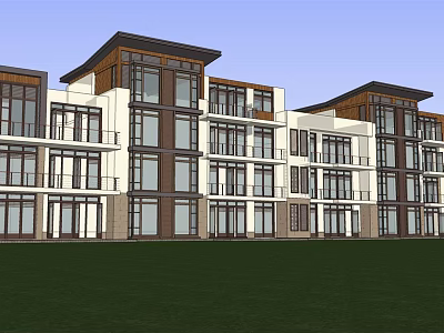 Modern Multi Story Townhouse Complex With White Brown Exterior And Balconies 3d model