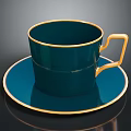 Elegant Dark Green Cup With Gold Rim And Handle On Matching Saucer