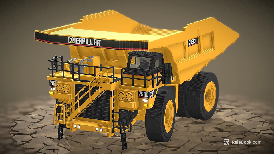 Heavy Duty Caterpillar 793D Yellow Mining Dump Truck On Cracked Ground 3d model 