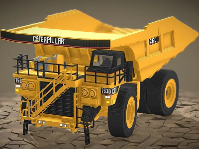Heavy Duty Caterpillar 793D Yellow Mining Dump Truck On Cracked Ground 3d model