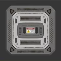 Futuristic Control Panel Design With Metallic Surface Warning Label And Geometric Edges