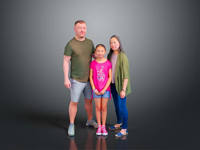 Group of Three People Standing Together in Casual Clothing with Gray Background 3d model