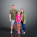 Group of Three People Standing Together in Casual Clothing with Gray Background